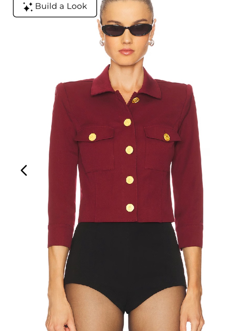 L'AGENCE Burgundy Cropped Blazer with Gold Buttons